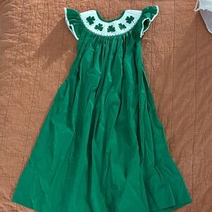 Emerald Green Kids Dress with Shamrock Accents